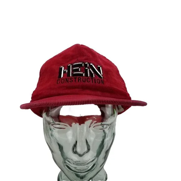 ✅VTG P-Caps Hein Construction Red Corduroy Snapback Baseball Hat OSFA Adjustable - Picture 2 of 9